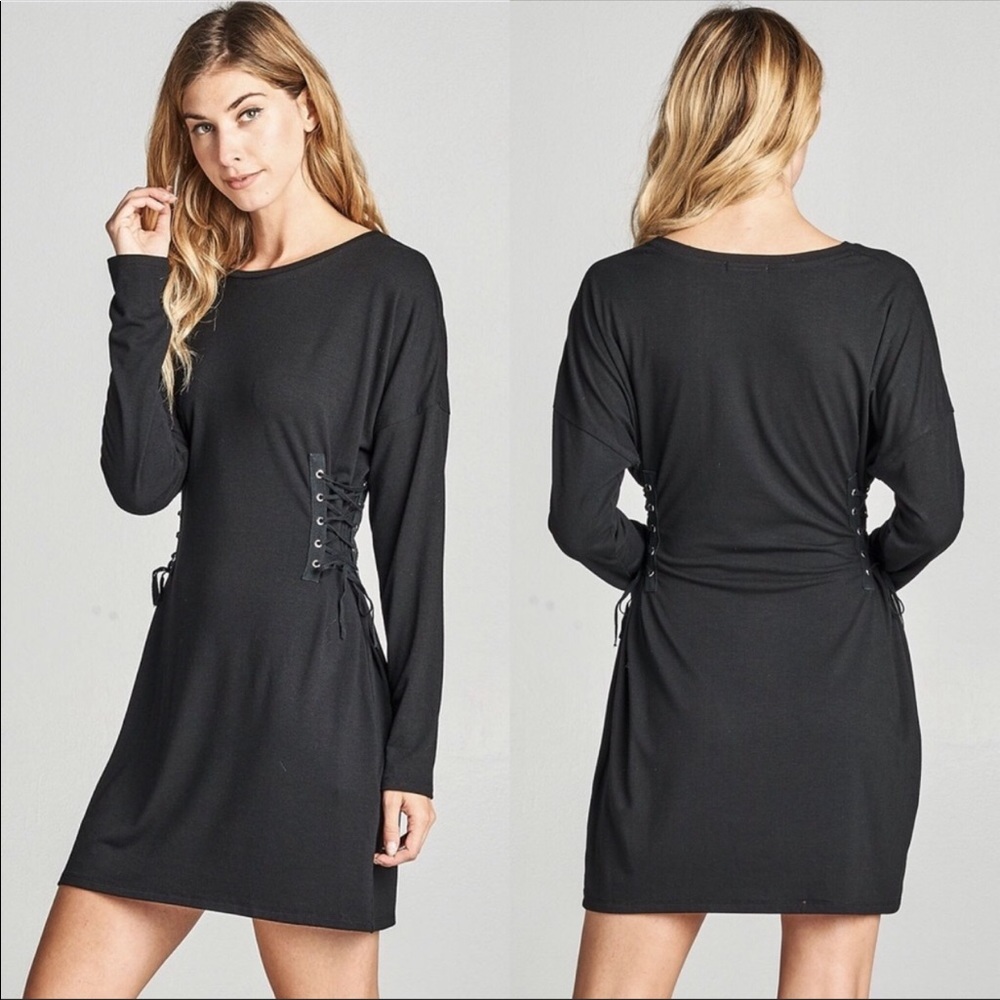 Cotton Bleu Black Mini Dress Tied at Sides